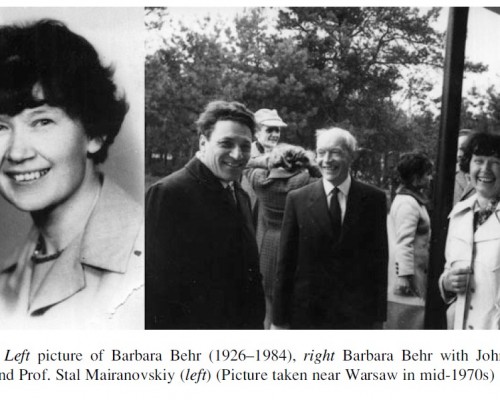 Po lewej Barbara Behr (1926-1984), po prawej Barbara Behr z Johnem Randlesem (po środku) i Stal Mairanovskiy (po lewej) -zdjęcie z okolic Warszawy z połowy lat 1970’.